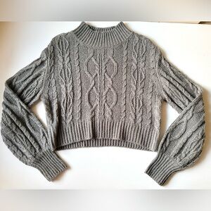 Vigoss Cable Knit Turtleneck Cropped Sweater Gray Medium Anthropologie